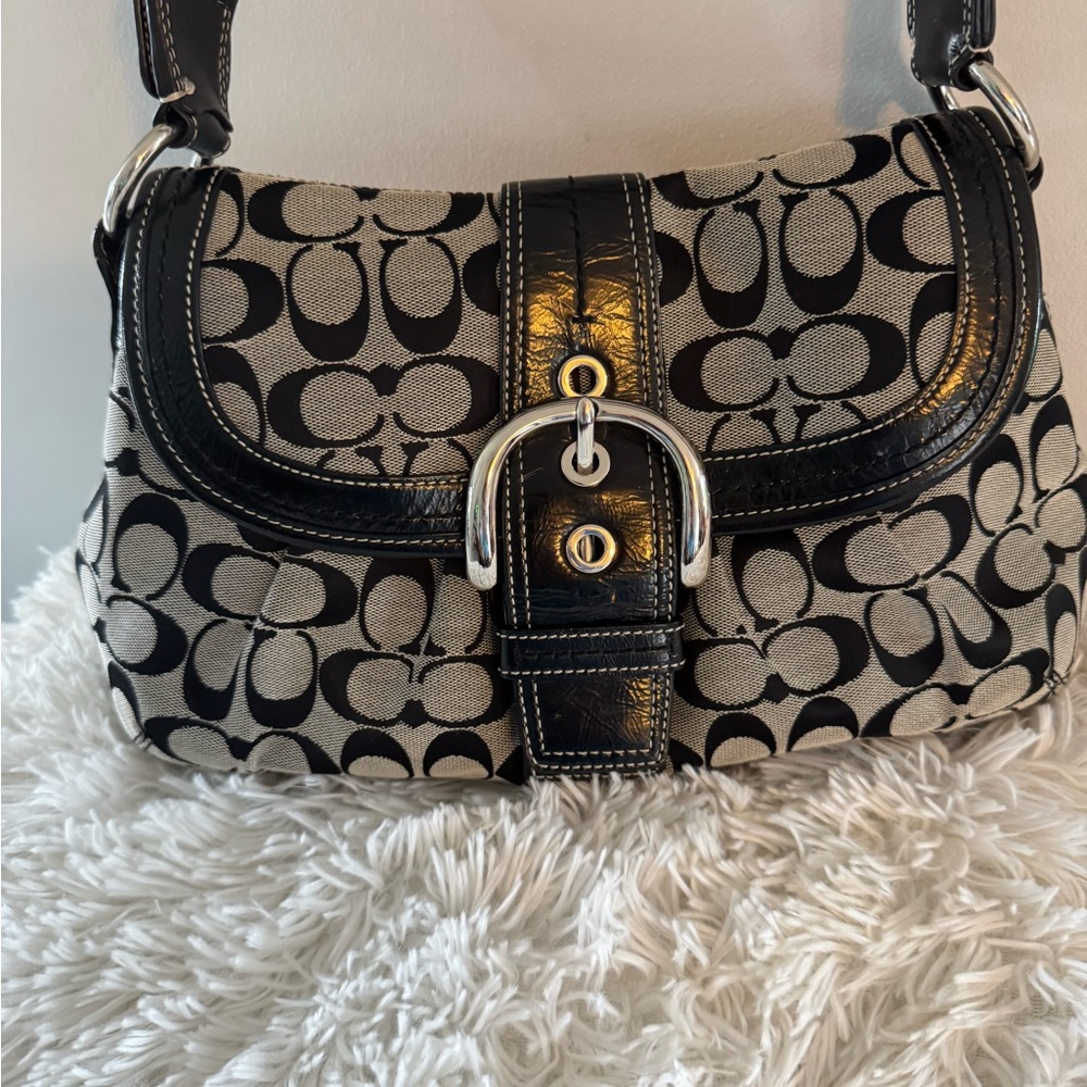 Coach Black and Cream Buckle Shoulder Bag